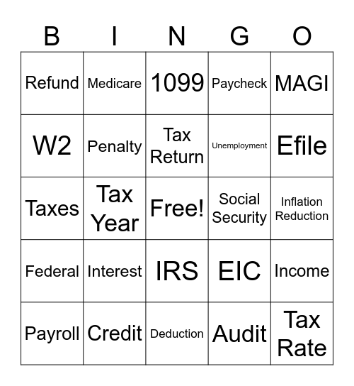 Tax Bingo Card