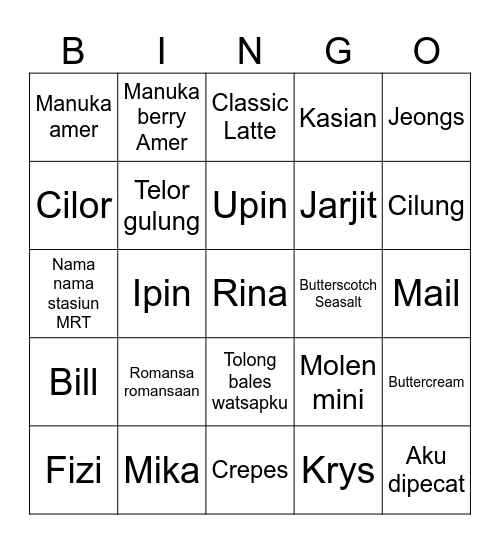 Hoz Bingo Card