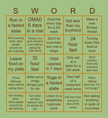 Sword's Restriction Bingo Card