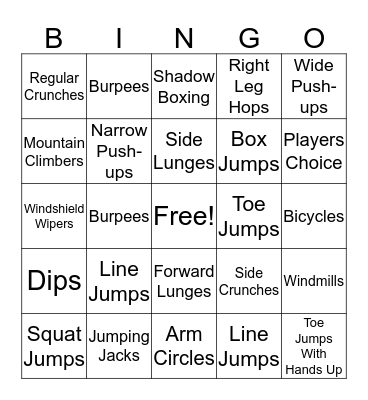 FITNESS Bingo Card