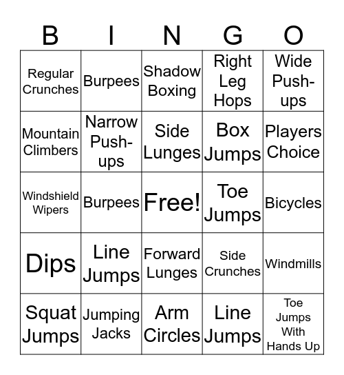 FITNESS Bingo Card