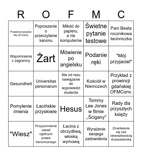 Robingo Leżohupingo Bingo Card