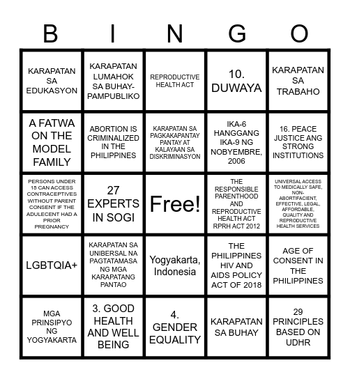 Mga Prinsipyo ng Yogyakarta Bingo Card