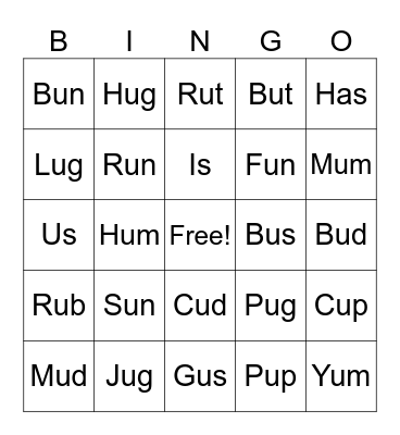 Short U Bingo Card