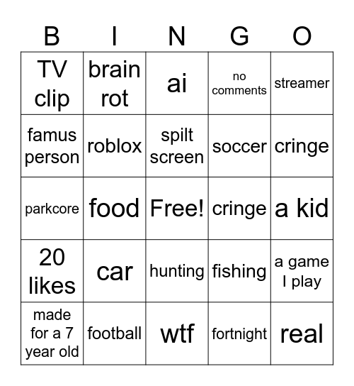 YouTube shorts Bingo Card