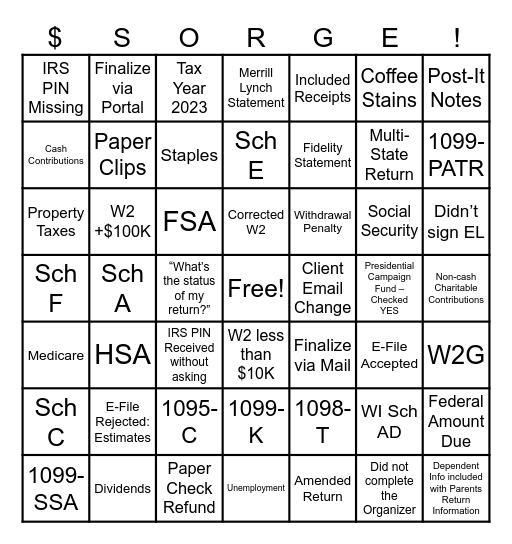 Tax Bingo 2025 Bingo Card