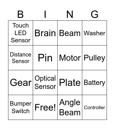 VEX IQ Bingo Card