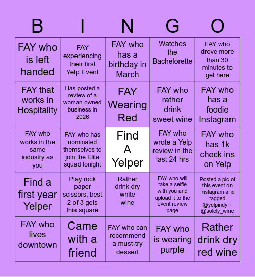 Women Run Indy: Gallery & Grapes at Solely Wine + Faye Gallery Bingo Card