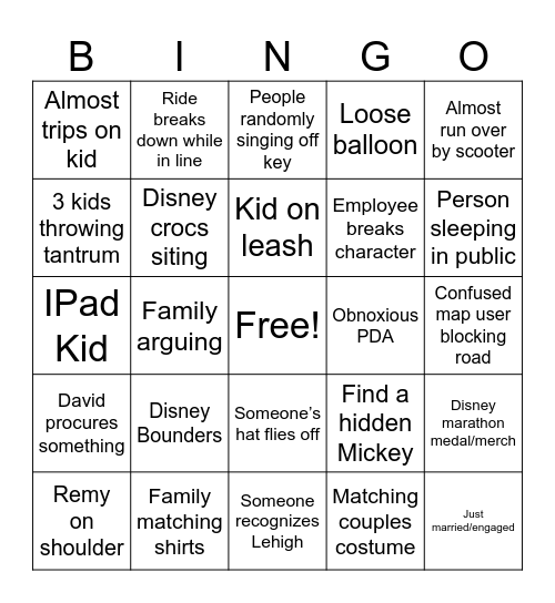 97 Disney Bingo Card