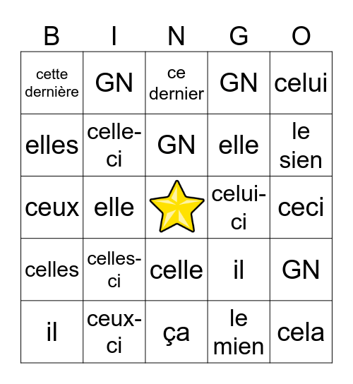Les mots de substitution Bingo Card