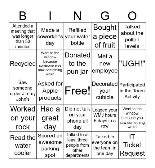 October BINGO Card