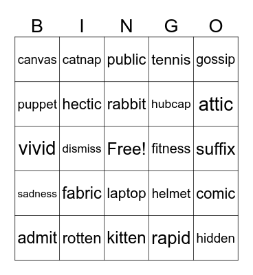 Phonics for Reading A Bingo Card
