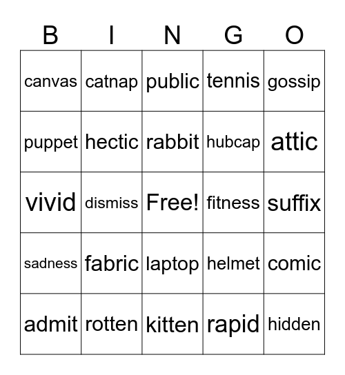Phonics for Reading A Bingo Card