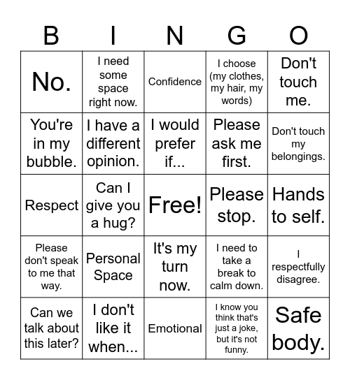 Boundaries Bingo Card