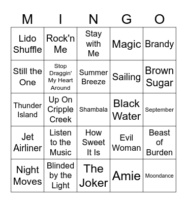 Yacht Rock Bingo Card