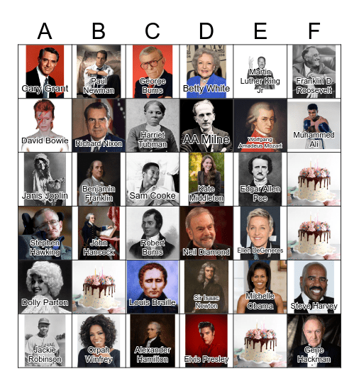 January Birthdays Bingo Card