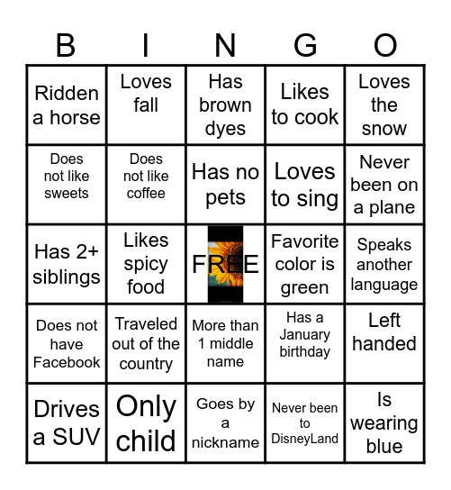 Nice to meet you! Bingo Card