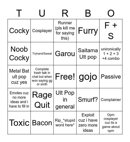 TSB Duels bingo Card