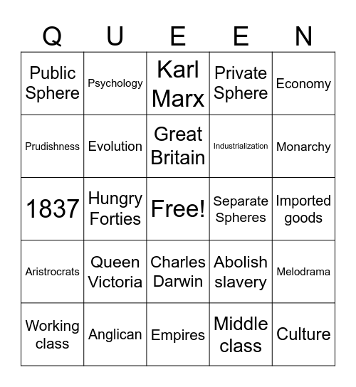 Victorian Era Bingo Card