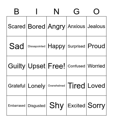 Emotions Bingo Card