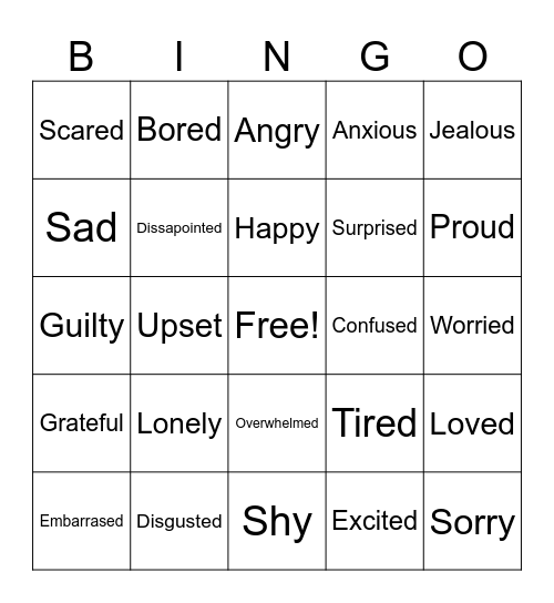 Emotions Bingo Card