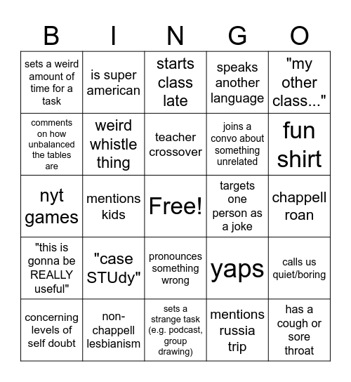 adam goldstein bingo Card