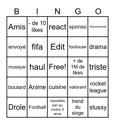 Tiktok fyp bingo Card