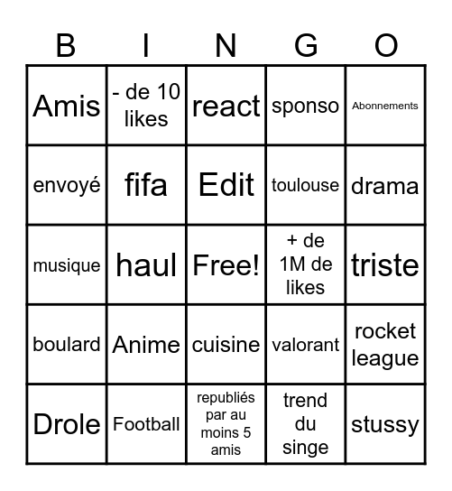 Tiktok fyp bingo Card