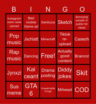 YT shorts Bingo Card