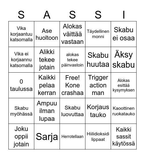 SAS Bingo Card