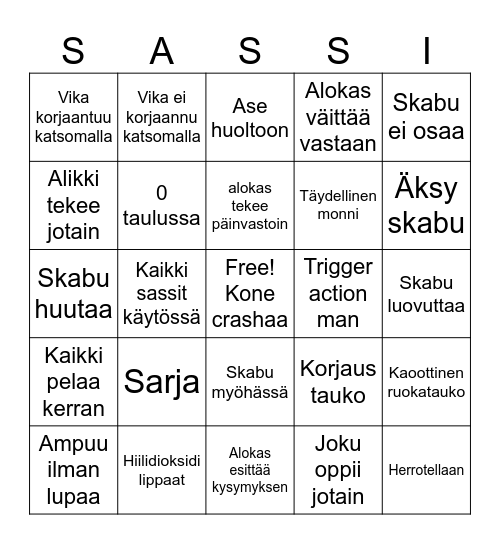 SAS Bingo Card