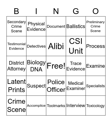 Crime Scene Bingo Card