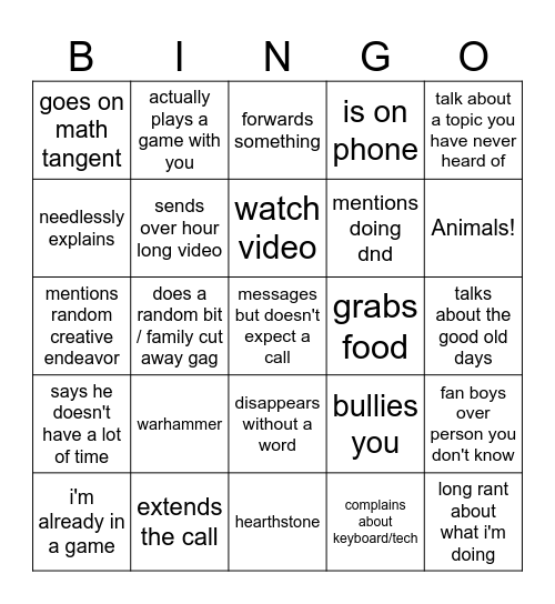 BINGO!!!!!!!! Bingo Card