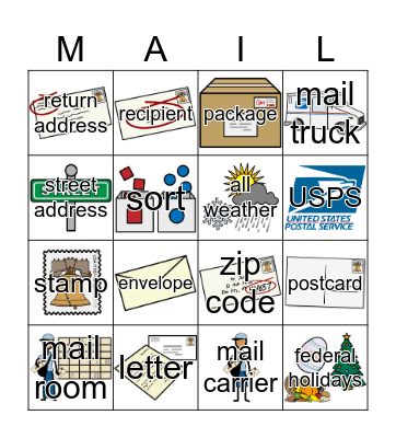 Mail Carrier/USPS Bingo Card