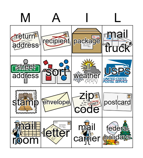 Mail Carrier/USPS Bingo Card