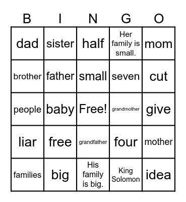 Family Bingo Card
