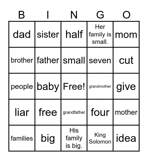 Family Bingo Card