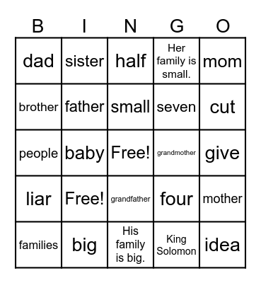 Family Bingo Card