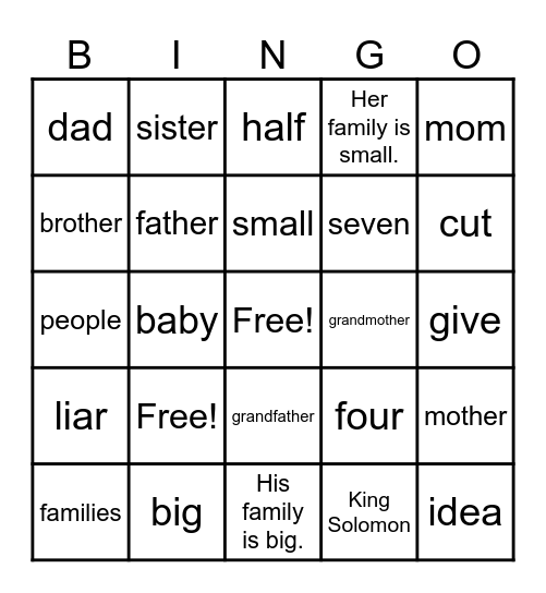 Family Bingo Card
