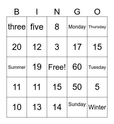 Spanish Review Bingo Card