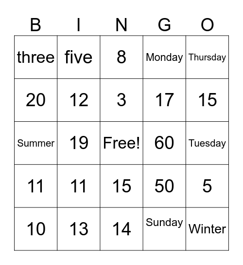 Spanish Review Bingo Card