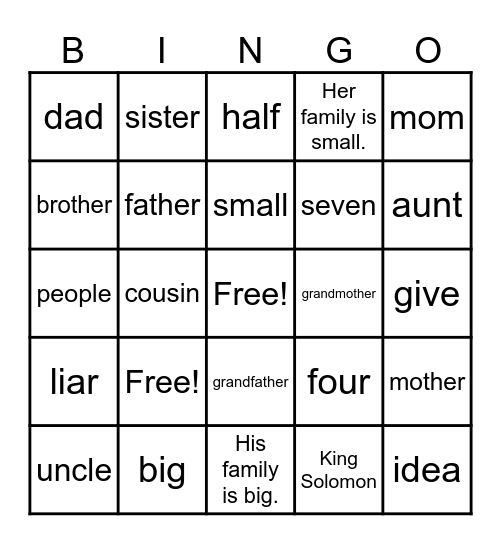 Family Bingo Card