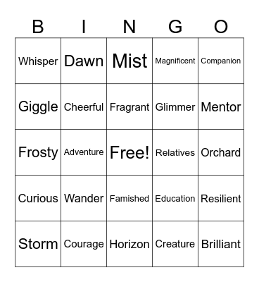 Vocabulary Bingo Card