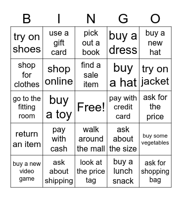 SHOPPING DAY Bingo Card