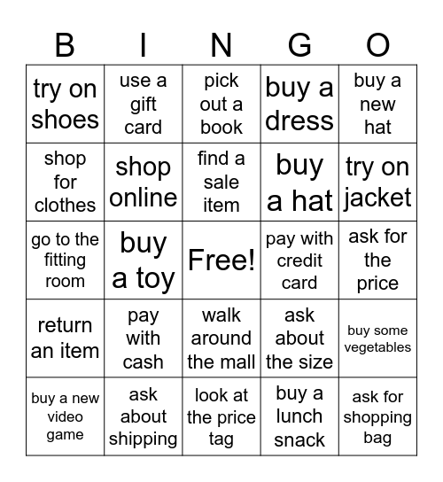 SHOPPING DAY Bingo Card