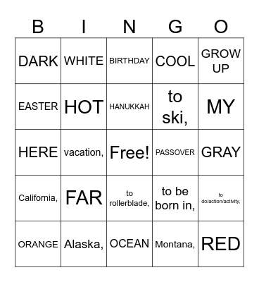Master ASL Unit 3.1 Bingo Card