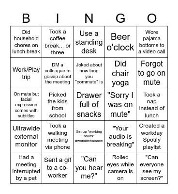 Remote Work Bingo Card