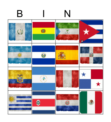 Spanish Speaking Countries Bingo Card