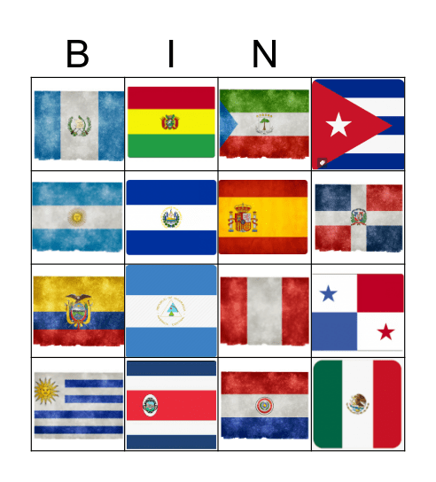 Spanish Speaking Countries Bingo Card