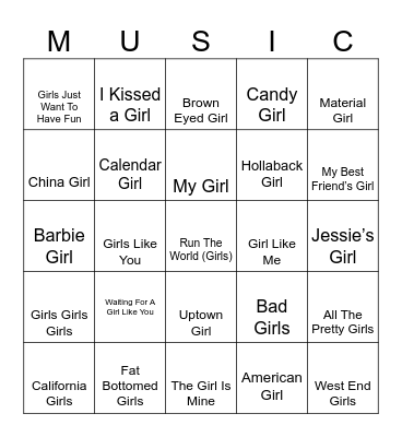 GIRLS Bingo Card